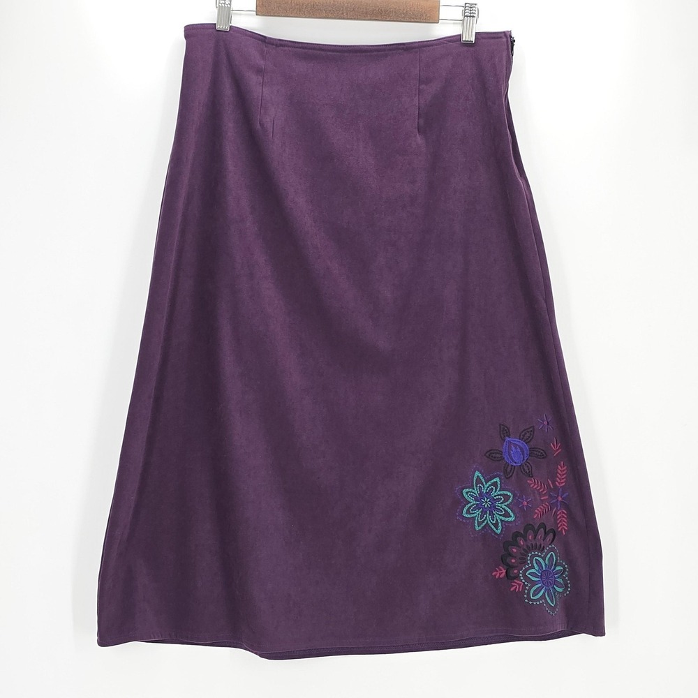 Choices Petite Purple Embroidered A-Line Midi Skirt Petite 16 Boho Cottagecore